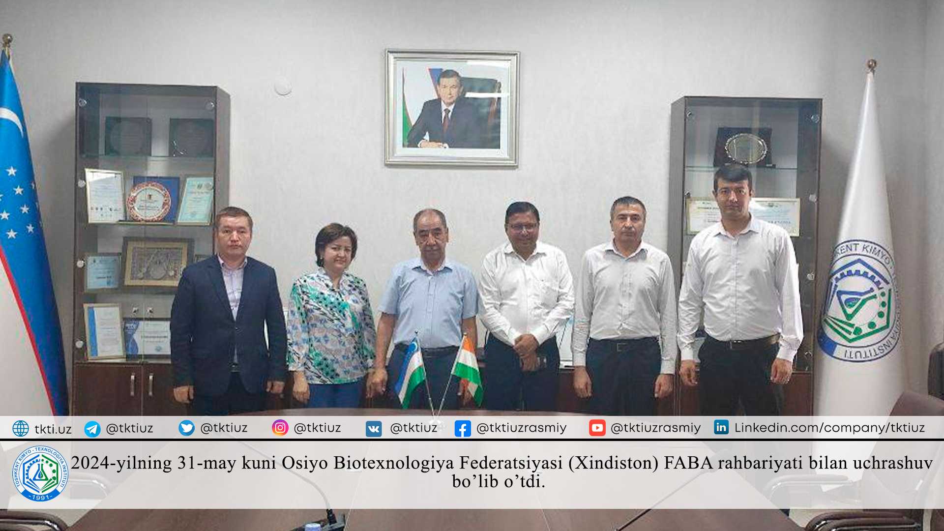 On May 31, 2024, a meeting was held with the leadership of the Asian Biotechnology Federation (India) FABA. | tkti.uz