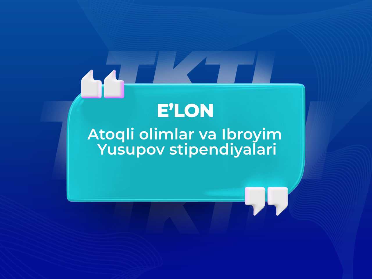 Joriy yilning 2-noyabr kuni Atoqli olimlar va Ibroyim Yusupov stipendiyalariga hujjat topshirgan talabalar uchun suhbat bo'lib o'tadi. | tkti.uz