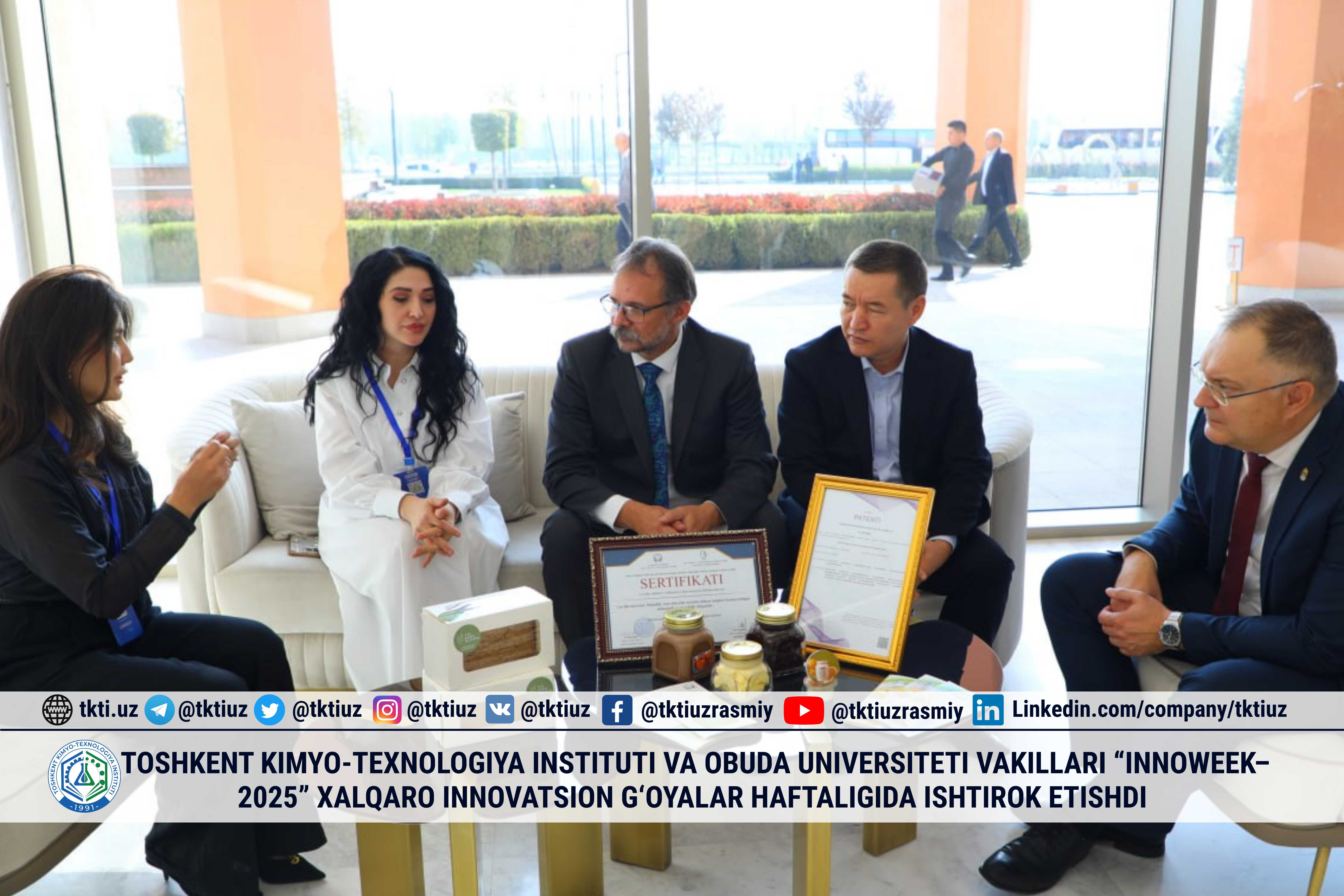 Toshkent kimyo-texnologiya instituti va Obuda universiteti vakillari “InnoWeek–2025” xalqaro innovatsion g‘oyalar haftaligida ishtirok etishdi | tkti.uz